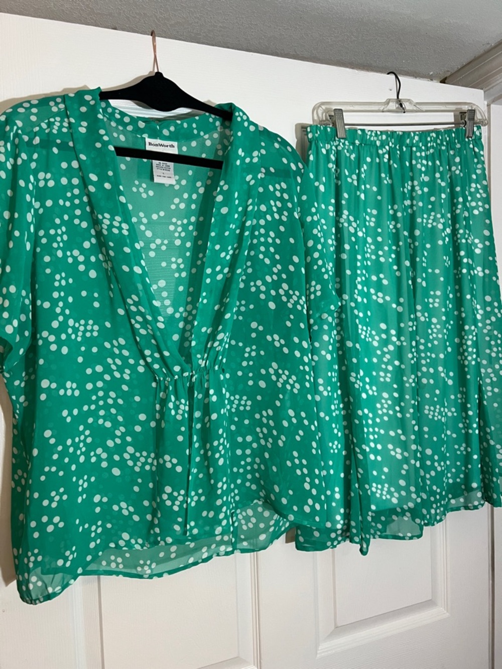 BonWorth Green and White Polka Dot Skirt Set